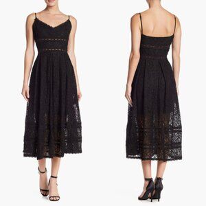 NSR Nordstrom Black Crochet Lace Sleeveless Midi Dress M Dark Romantic Sheer